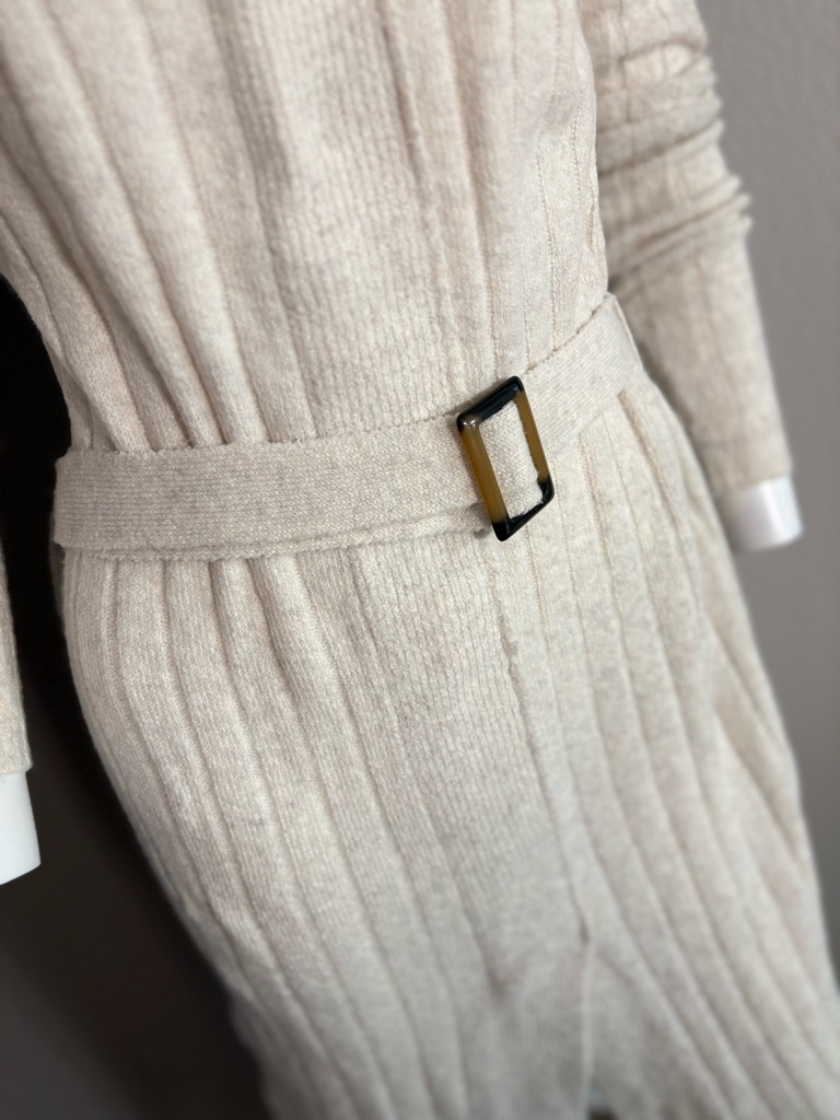 Kendall & Kylie Cream Ribbed V-Neck Belted Midi Dress — image 5 of 8